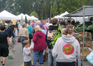 Crowd photo taken at the Aptos Farmers Market at Cabrillo College.
